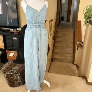 Light Blue Spaghetti Strap Denim Jumpsuit